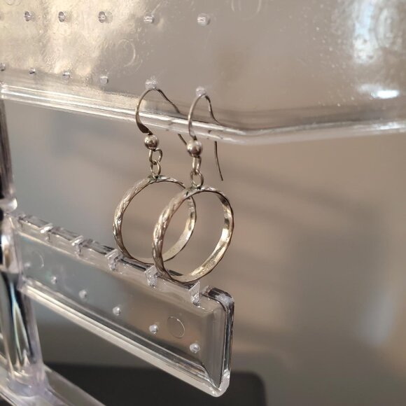 Sterling Silver Circle Drop Hoop Earrings - Picture 2 of 5
